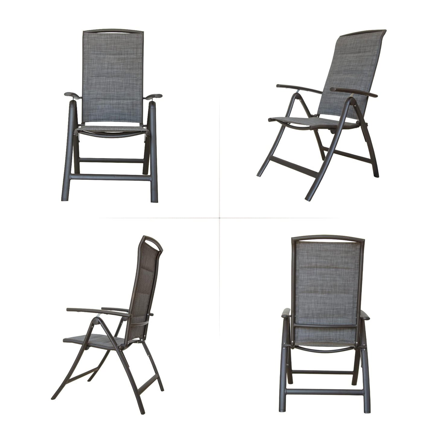 Domi Folding Patio Chairs Set of 2, Aluminium Frame Reclining Sling Lawn Chairs with Adjustable High