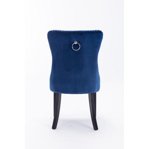 Set of 2, Contemporary Velvet Upholstered Dining Chair with Wooden Legs Nail Head Trim