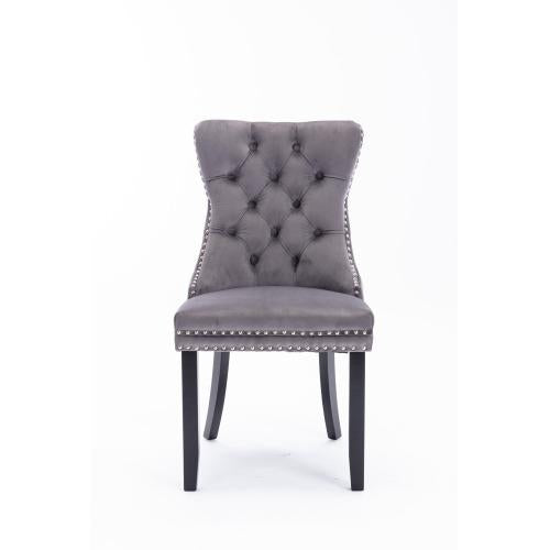 Set of 2, Contemporary Velvet Upholstered Dining Chair with Wooden Legs Nail Head Trim
