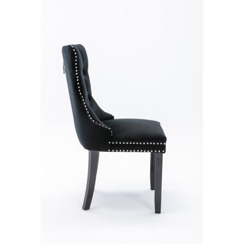 Set of 2, Contemporary Velvet Upholstered Dining Chair with Wooden Legs Nail Head Trim