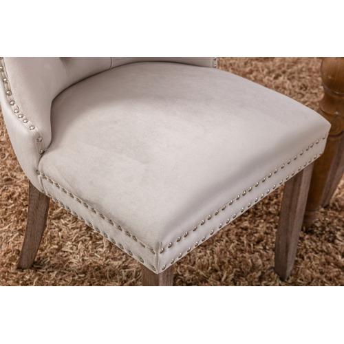 Set of 2, Contemporary Velvet Upholstered Dining Chair with Wooden Legs Nail Head Trim