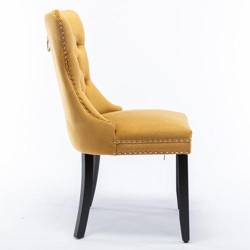Set of 2, Contemporary Velvet Upholstered Dining Chair with Wooden Legs Nail Head Trim