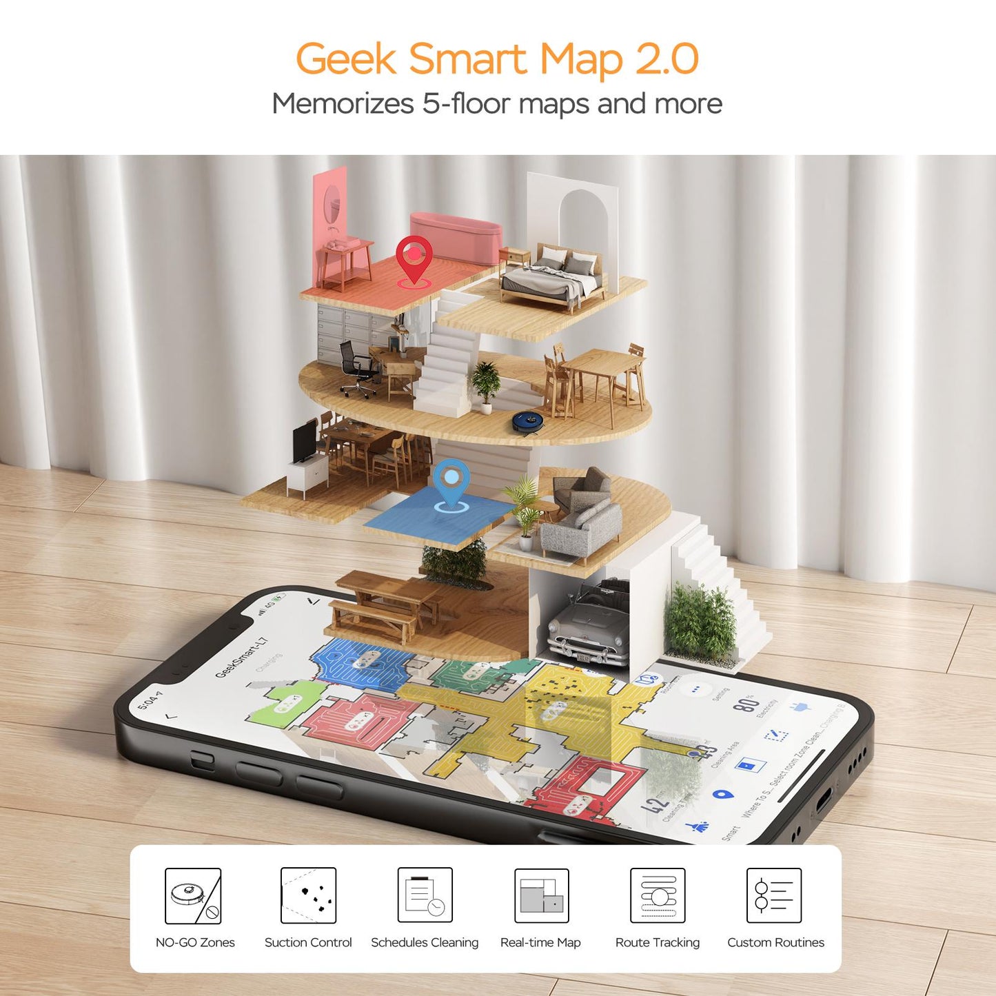 Geek Smart L7 Robot Vacuum Cleaner&Mop,WiFi Connected APP,Selective Room Cleaning,2700 PA Suction