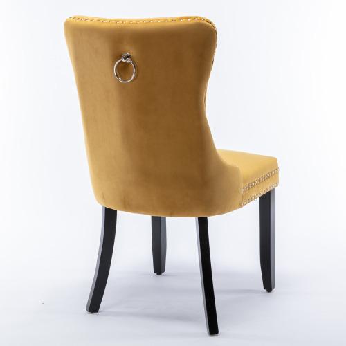 Set of 2, Contemporary Velvet Upholstered Dining Chair with Wooden Legs Nail Head Trim
