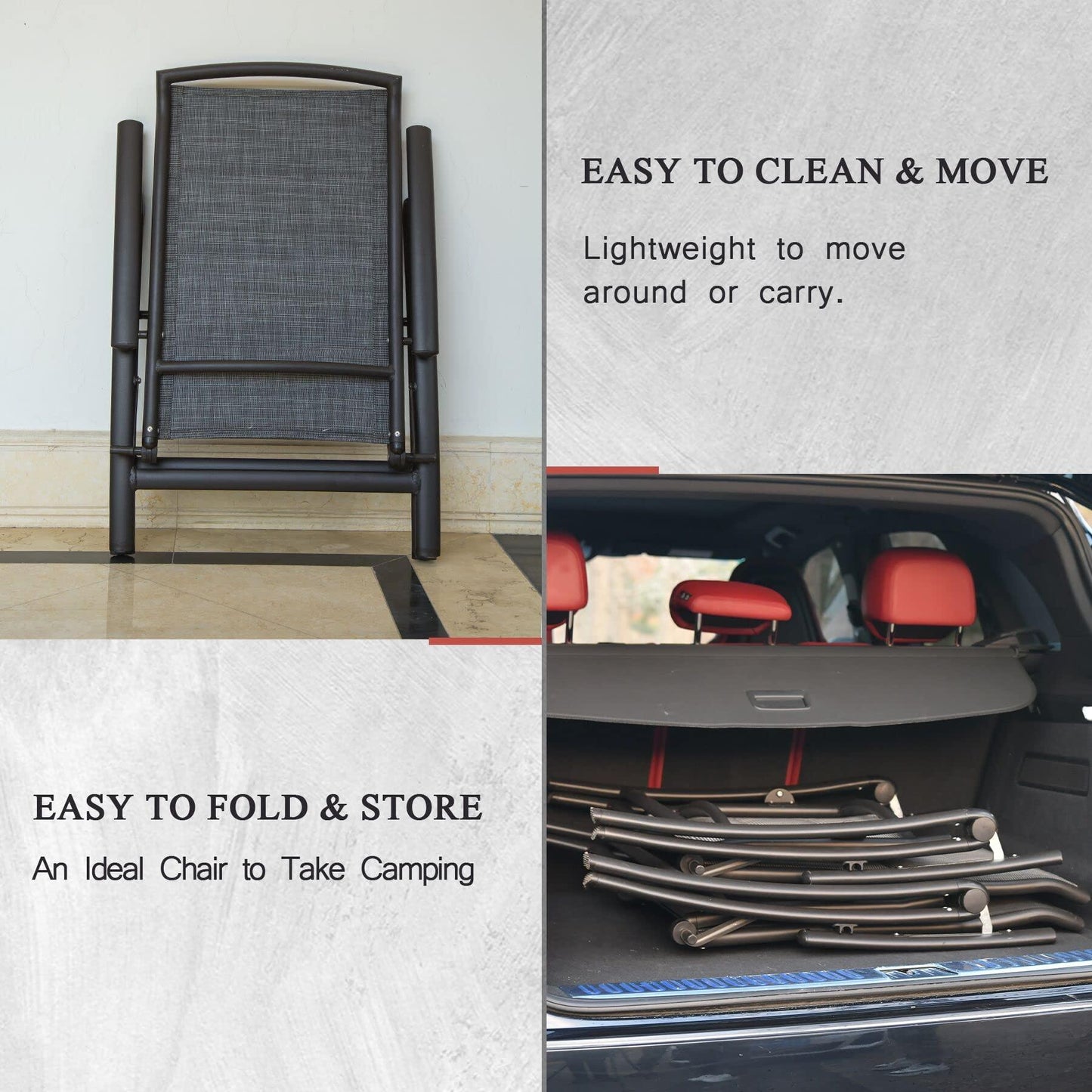 Domi Folding Patio Chairs Set of 2, Aluminium Frame Reclining Sling Lawn Chairs with Adjustable High