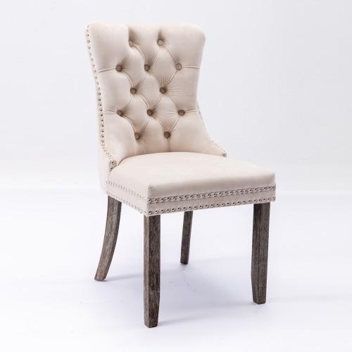 Set of 2, Contemporary Velvet Upholstered Dining Chair with Wooden Legs Nail Head Trim