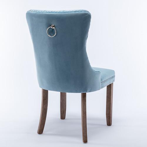 Set of 2, Contemporary Velvet Upholstered Dining Chair with Wooden Legs Nail Head Trim