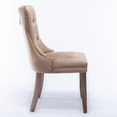 Set of 2, Contemporary Velvet Upholstered Dining Chair with Wooden Legs Nail Head Trim