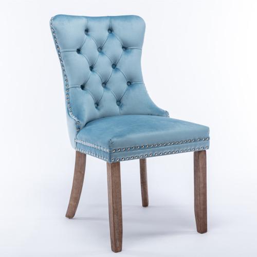 Set of 2, Contemporary Velvet Upholstered Dining Chair with Wooden Legs Nail Head Trim