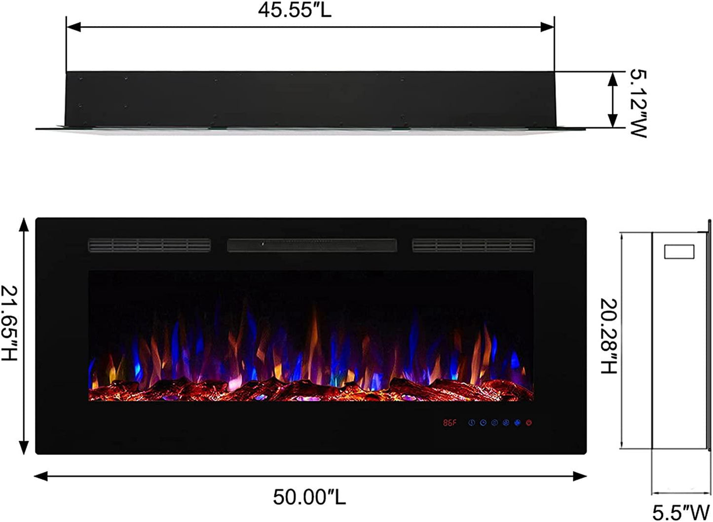 Electric Fireplace,750/1500W, Black