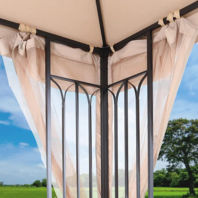 10x10 Outdoor Gazebo for Patios Canopy for Shade and Rain with Corner Shelves Soft Top Metal Frame with Mosquito Netting