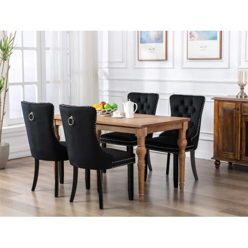 Set of 2, Contemporary Velvet Upholstered Dining Chair with Wooden Legs Nail Head Trim