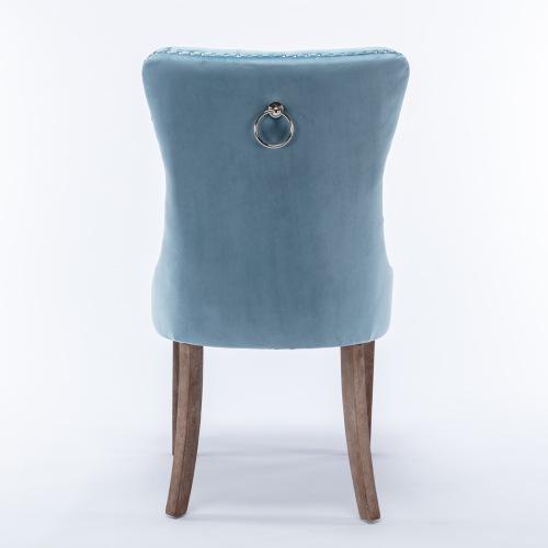 Set of 2, Contemporary Velvet Upholstered Dining Chair with Wooden Legs Nail Head Trim