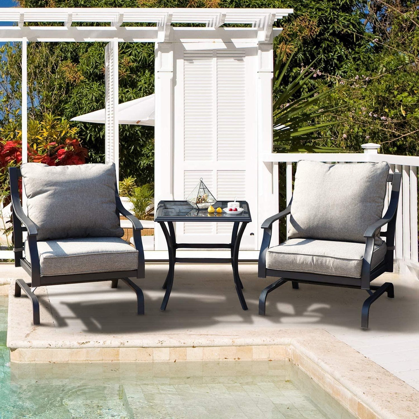 Mydepot SR  Metal Rocking Chairs Patio Chairs Bistro Sets Indoor Outdoor Chat Set