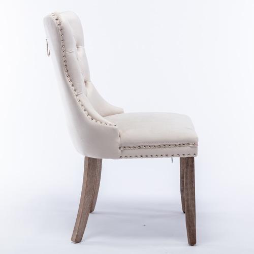 Set of 2, Contemporary Velvet Upholstered Dining Chair with Wooden Legs Nail Head Trim