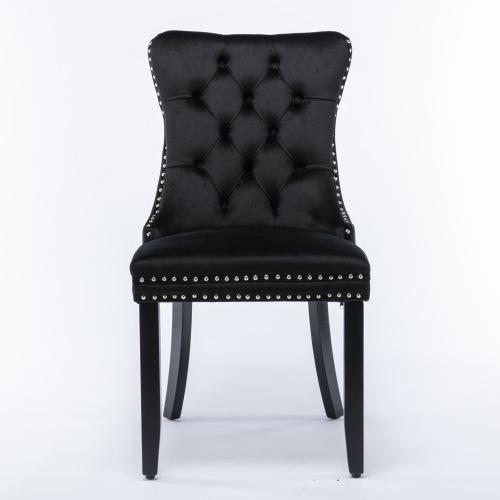 Set of 2, Contemporary Velvet Upholstered Dining Chair with Wooden Legs Nail Head Trim