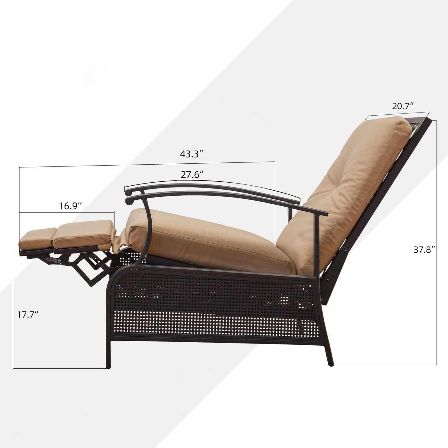 Domi Outdoor Living Adjustable Patio Recliner Chair Metal Outdoor Reclining Lounge Chair with Remova