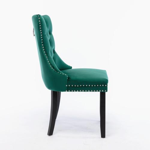 Set of 2, Contemporary Velvet Upholstered Dining Chair with Wooden Legs Nail Head Trim