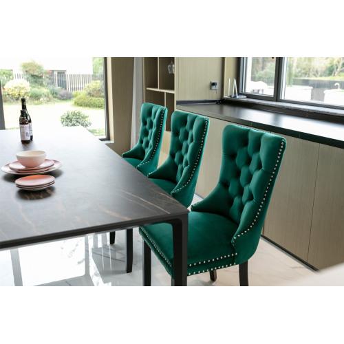 Set of 2, Contemporary Velvet Upholstered Dining Chair with Wooden Legs Nail Head Trim