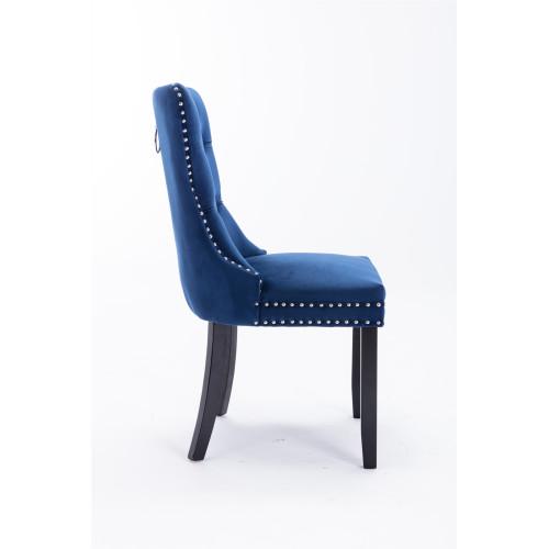Set of 2, Contemporary Velvet Upholstered Dining Chair with Wooden Legs Nail Head Trim