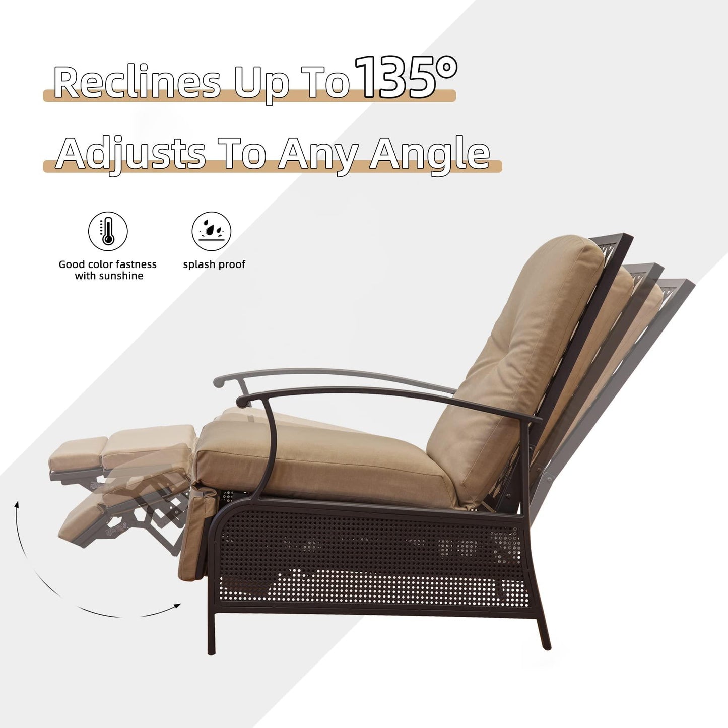 Domi Outdoor Living Adjustable Patio Recliner Chair Metal Outdoor Reclining Lounge Chair with Remova