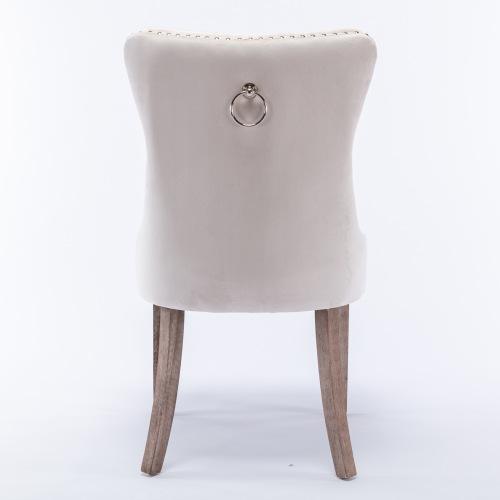 Set of 2, Contemporary Velvet Upholstered Dining Chair with Wooden Legs Nail Head Trim