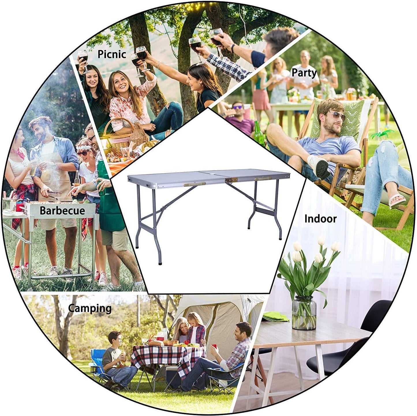 Portable Folding Aluminum Suitcase Table, Compact Camping Picnic Table with Umbrella Hole and Carryi