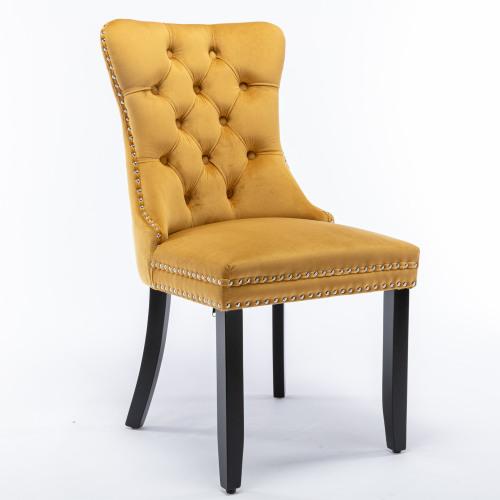 Set of 2, Contemporary Velvet Upholstered Dining Chair with Wooden Legs Nail Head Trim