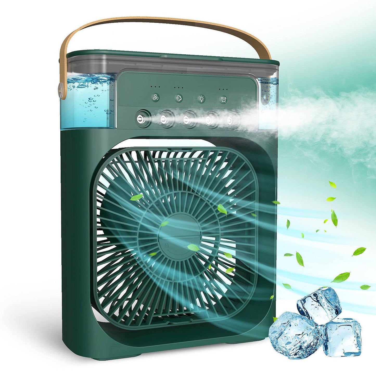 Portable Air Conditioner Fan, 5 In 1 900ml Timed Air Cooling Fan With 7 Color Lights 5 Jets 3 Speeds