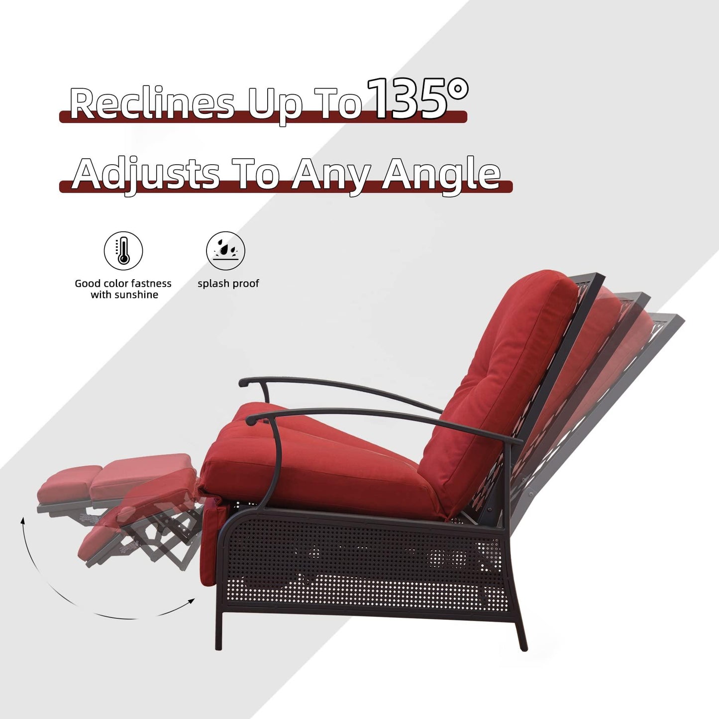 Domi Outdoor Living Adjustable Patio Recliner Chair Metal Outdoor Reclining Lounge Chair with Remova