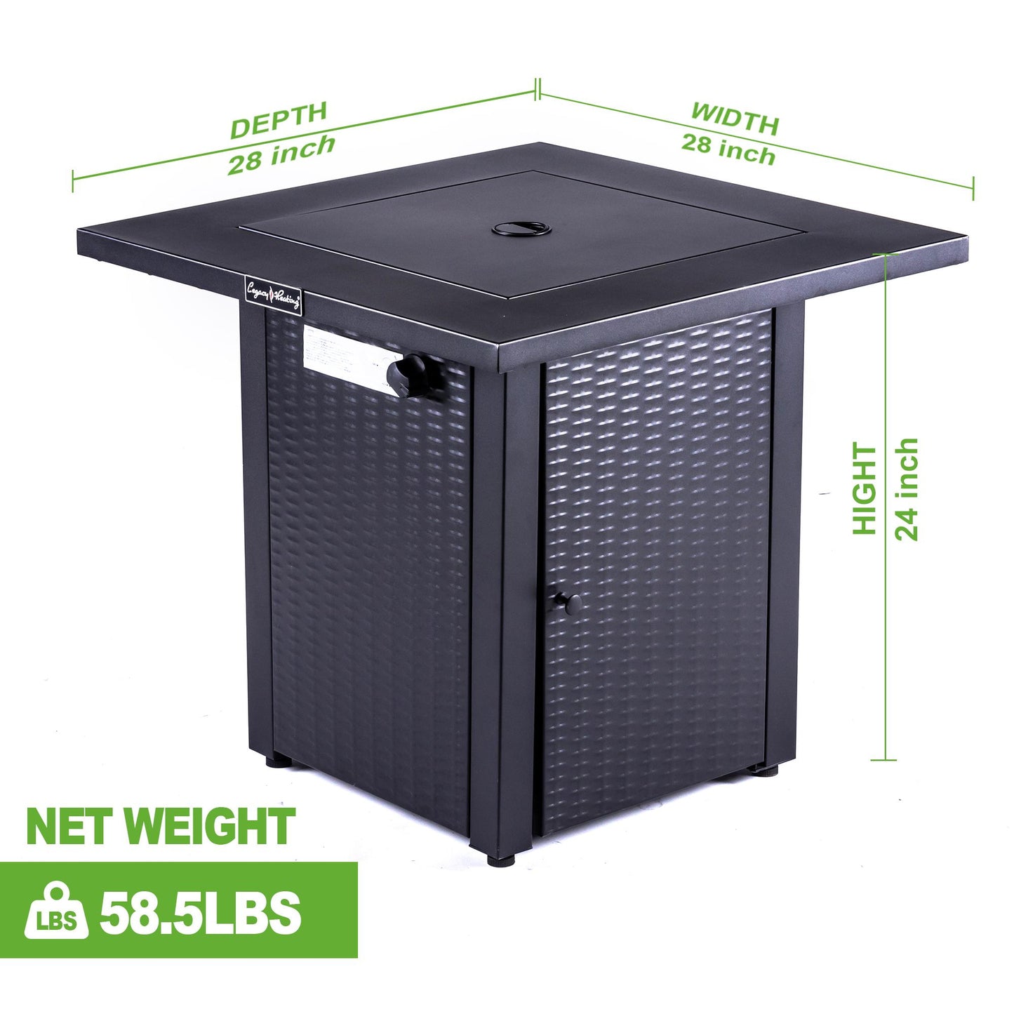28in Square Propane Fire Pit Table Wicker-Look 50,000BTU Gas Fire Pit Table