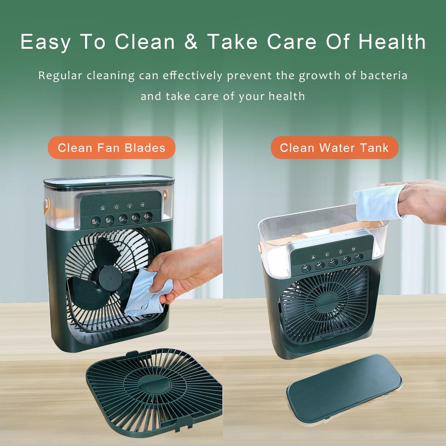 Portable Air Conditioner Fan, 5 In 1 900ml Timed Air Cooling Fan With 7 Color Lights 5 Jets 3 Speeds