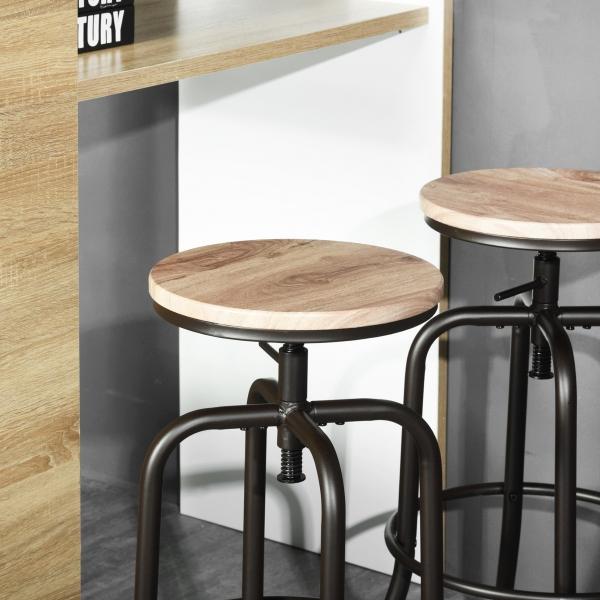 Mydepot  SET of 2 - Oak/Walnut Finish Seat Industrial Style Bar Stool
