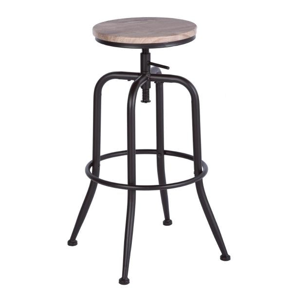 Mydepot  SET of 2 - Oak/Walnut Finish Seat Industrial Style Bar Stool