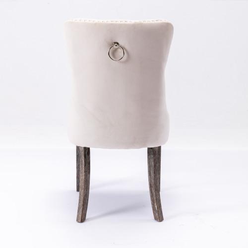 Set of 2, Contemporary Velvet Upholstered Dining Chair with Wooden Legs Nail Head Trim