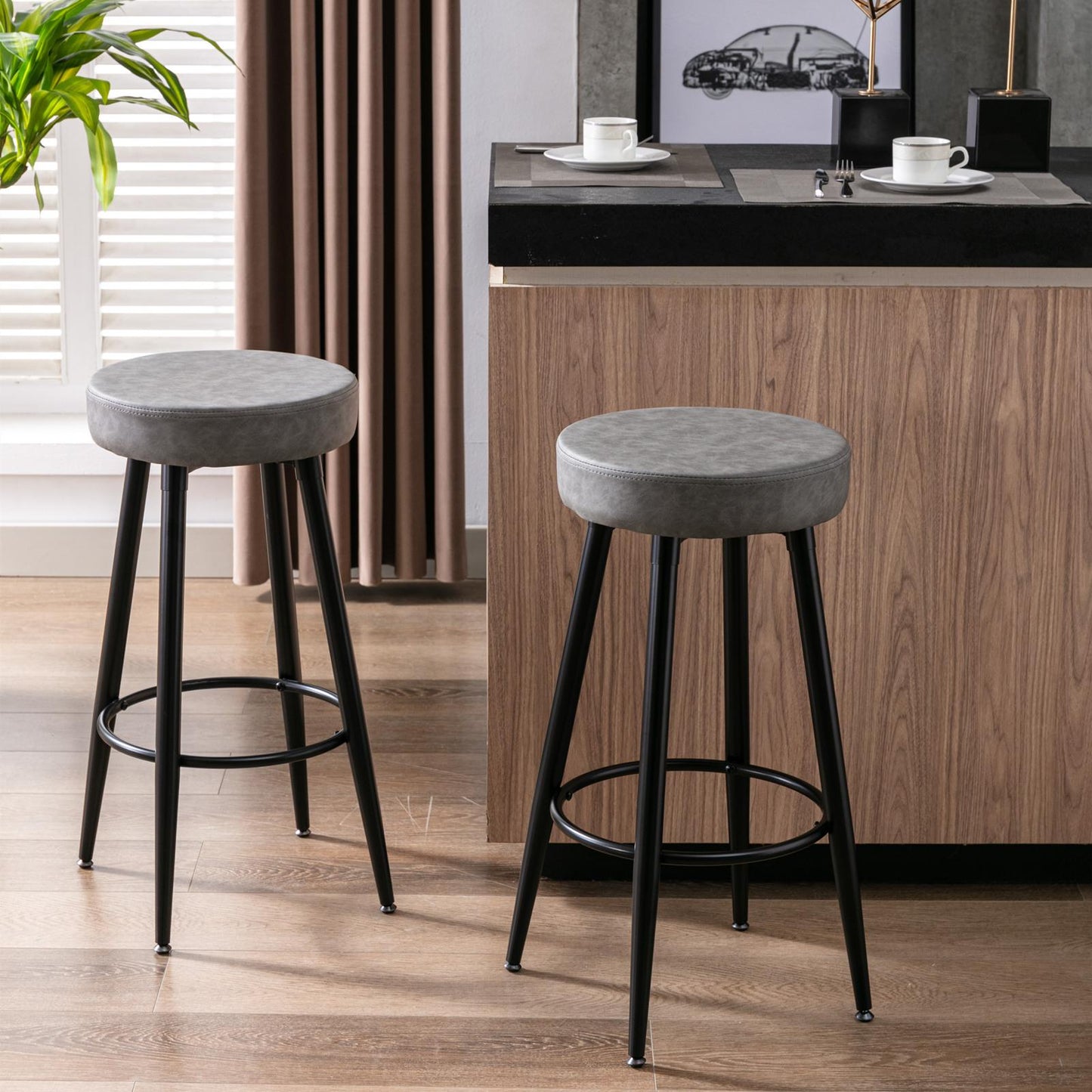 Metal Bar Stools, Round Kitchen Counter Stools, Bar Chairs,Set of 2