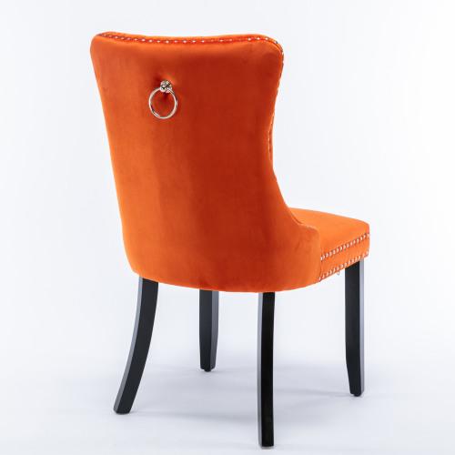 Set of 2, Contemporary Velvet Upholstered Dining Chair with Wooden Legs Nail Head Trim