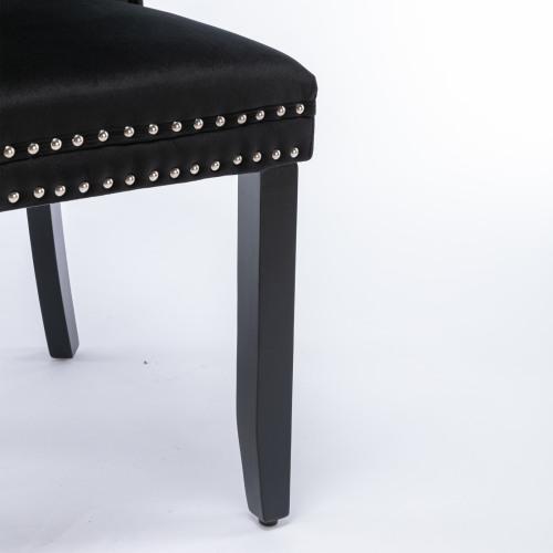 Set of 2, Contemporary Velvet Upholstered Dining Chair with Wooden Legs Nail Head Trim