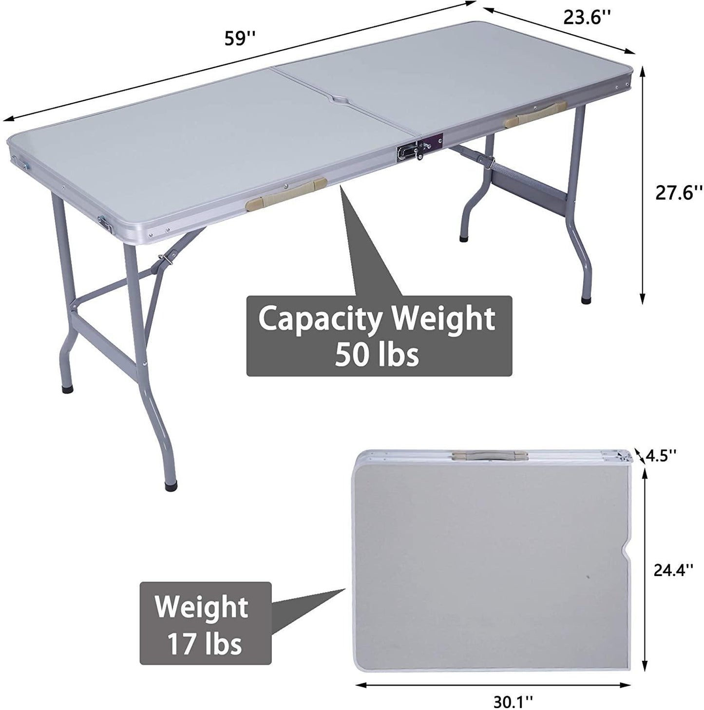 Portable Folding Aluminum Suitcase Table, Compact Camping Picnic Table with Umbrella Hole and Carryi